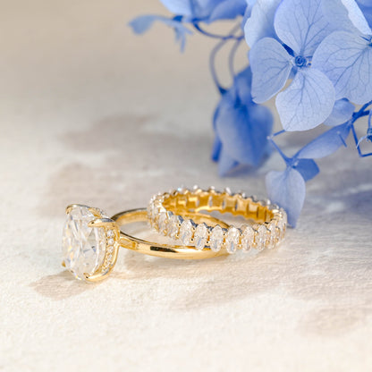 CausYou oval cut bridal set Solid Gold Hidden Halo Oval Cut Moissanite Engagement Ring Set