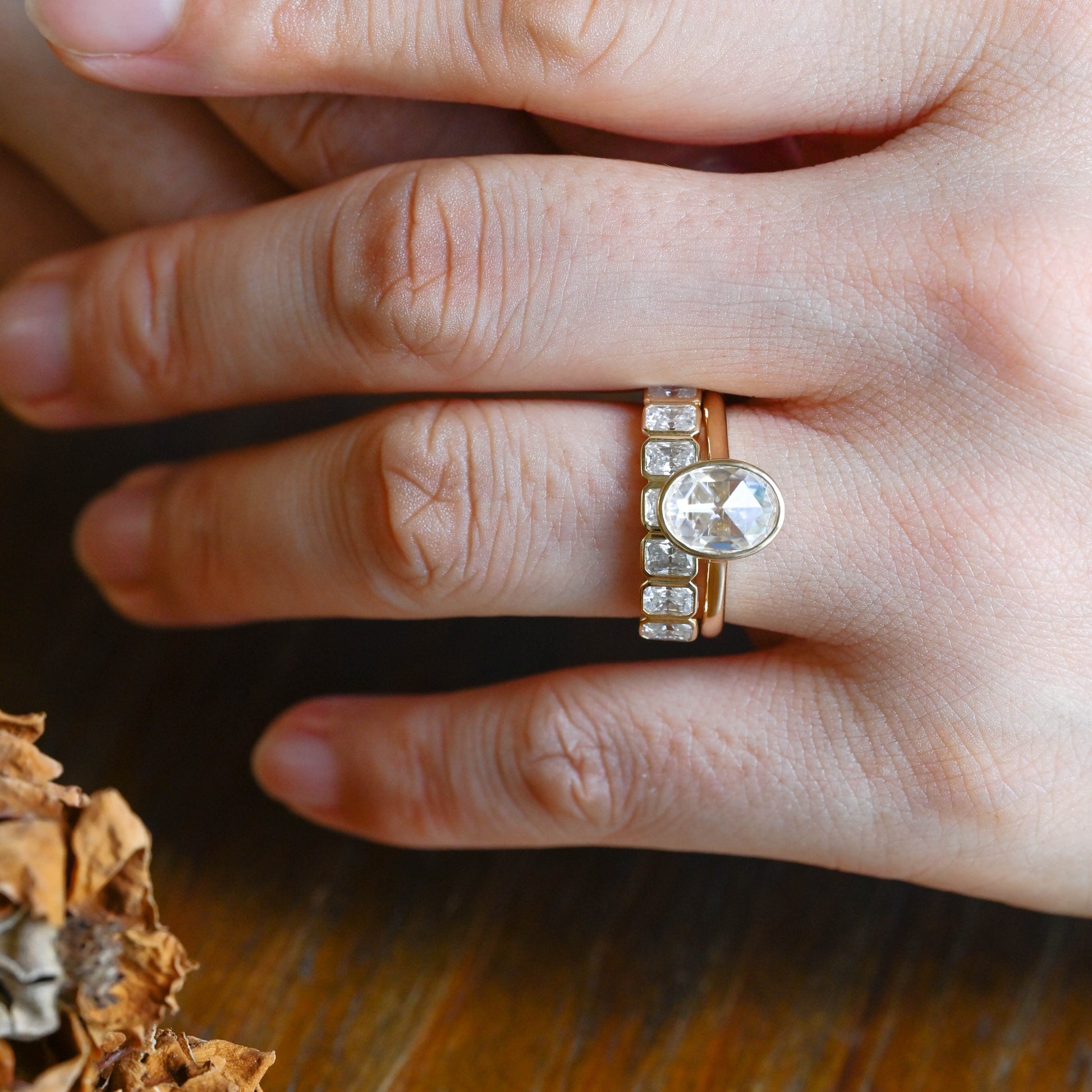 CausYou oval cut bridal set Solid Gold Solitaire Oval Cut Moissanite Engagement Ring Set