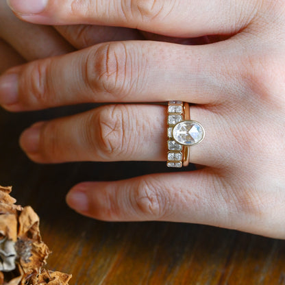 CausYou oval cut bridal set Solid Gold Solitaire Oval Cut Moissanite Engagement Ring Set