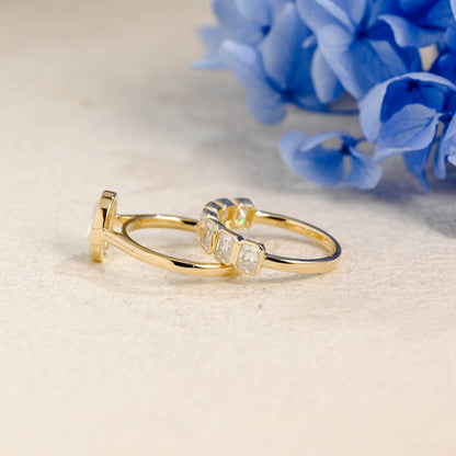 CausYou oval cut bridal set Solid Gold Solitaire Oval Cut Moissanite Engagement Ring Set