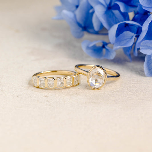 CausYou oval cut bridal set Solid Gold Solitaire Oval Cut Moissanite Engagement Ring Set