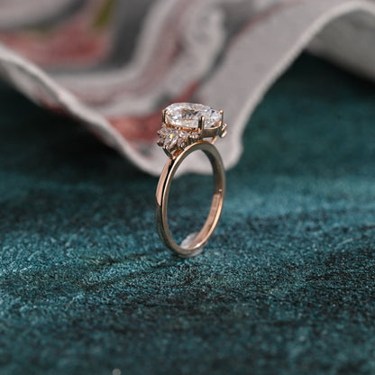 CausYou oval cut diamond engagement ring CausYou Solid Gold D/VS1 Cluster Oval Cut Lab Grown Diamond Engagement Ring, Multi-Stone Diamond Wedding Ring