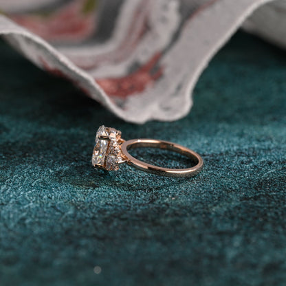 CausYou oval cut diamond engagement ring CausYou Solid Gold D/VS1 Cluster Oval Cut Lab Grown Diamond Engagement Ring, Multi-Stone Diamond Wedding Ring