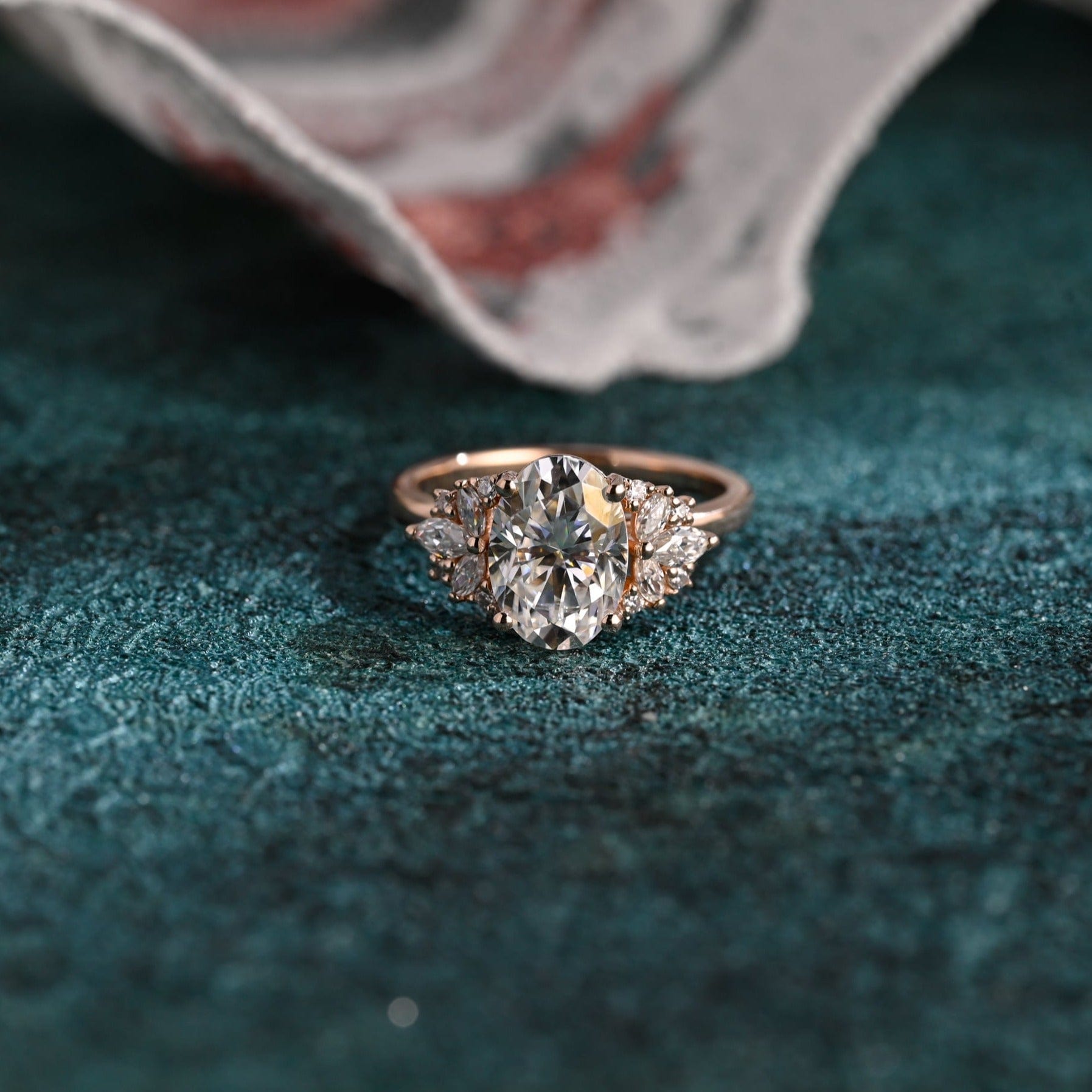 CausYou oval cut diamond engagement ring CausYou Solid Gold D/VS1 Cluster Oval Cut Lab Grown Diamond Engagement Ring, Multi-Stone Diamond Wedding Ring