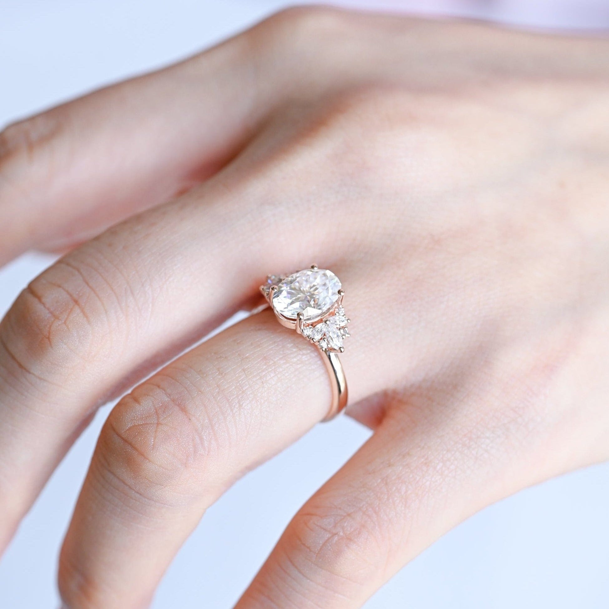 CausYou oval cut diamond engagement ring CausYou Solid Gold D/VS1 Cluster Oval Cut Lab Grown Diamond Engagement Ring, Multi-Stone Diamond Wedding Ring
