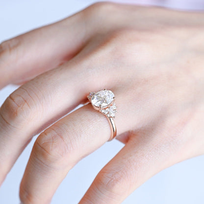 CausYou oval cut diamond engagement ring CausYou Solid Gold D/VS1 Cluster Oval Cut Lab Grown Diamond Engagement Ring, Multi-Stone Diamond Wedding Ring