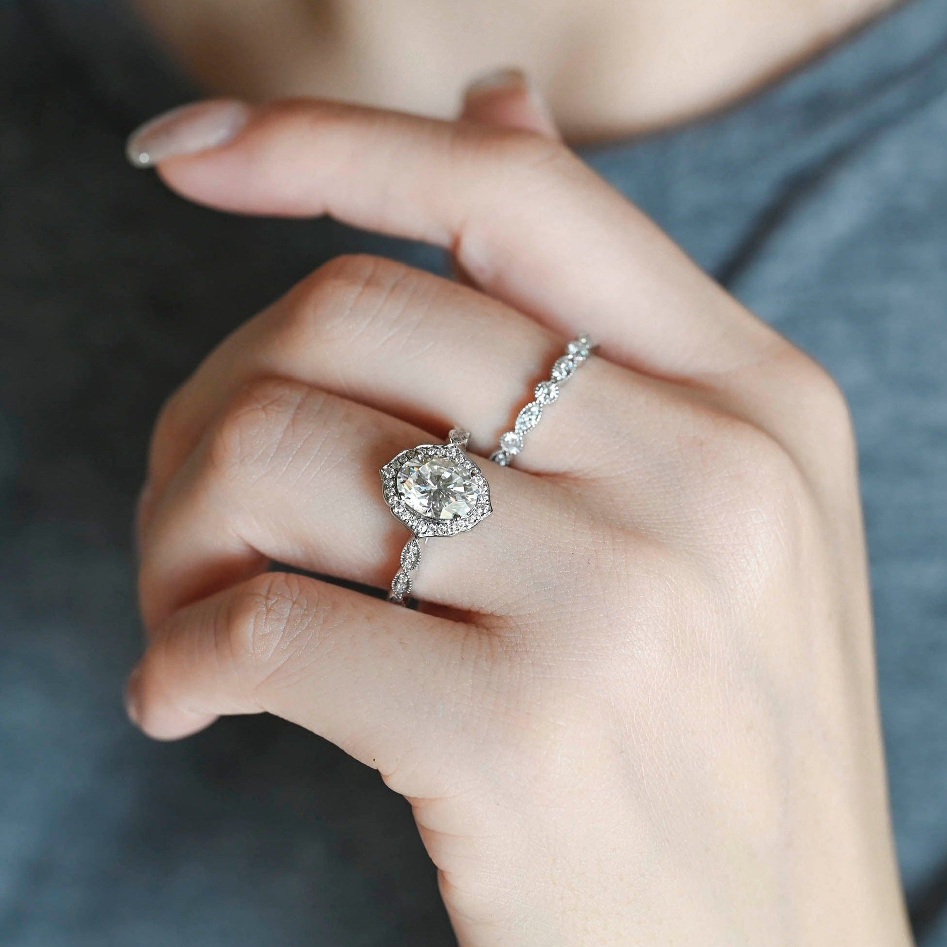 CausYou oval cut diamond engagement ring CausYou Solid Gold D/VS1 Milgrain Oval Cut Lab Grown Diamond Engagement Ring, Wedding Promise Ring for Her