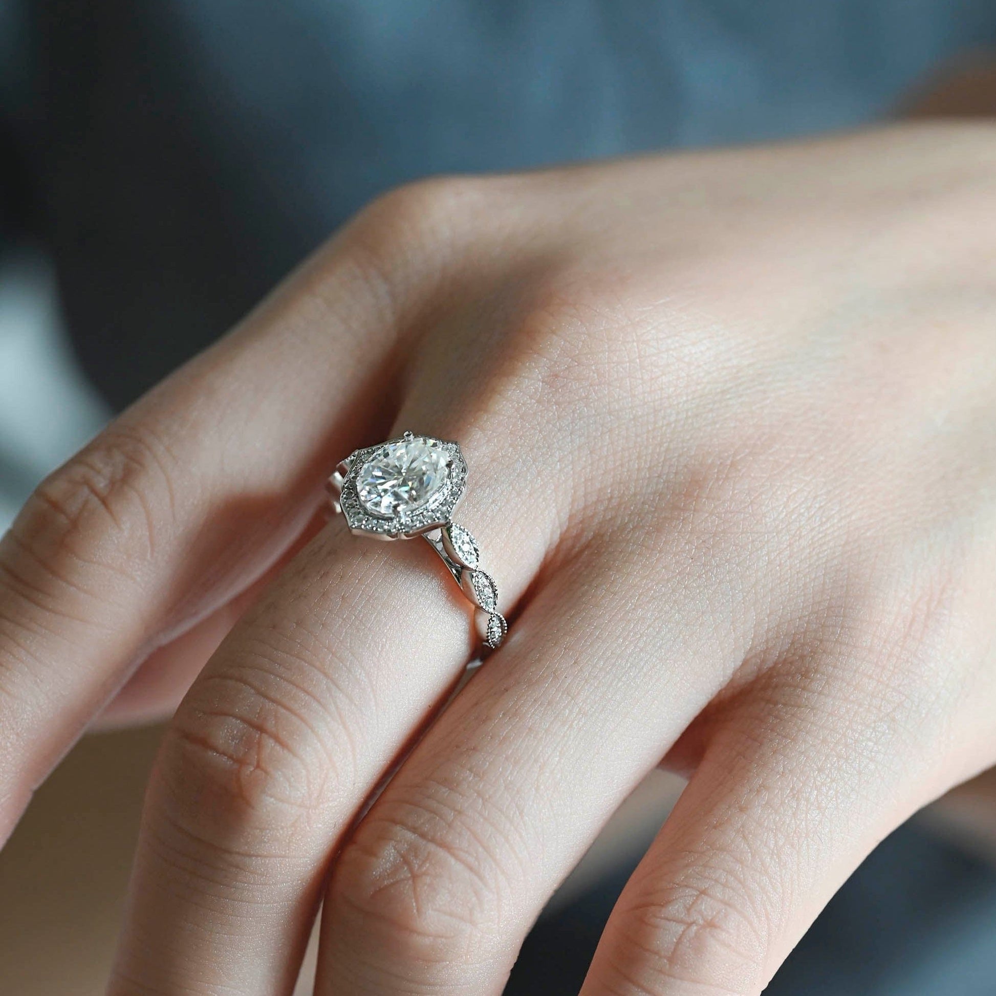 CausYou oval cut diamond engagement ring CausYou Solid Gold D/VS1 Milgrain Oval Cut Lab Grown Diamond Engagement Ring, Wedding Promise Ring for Her