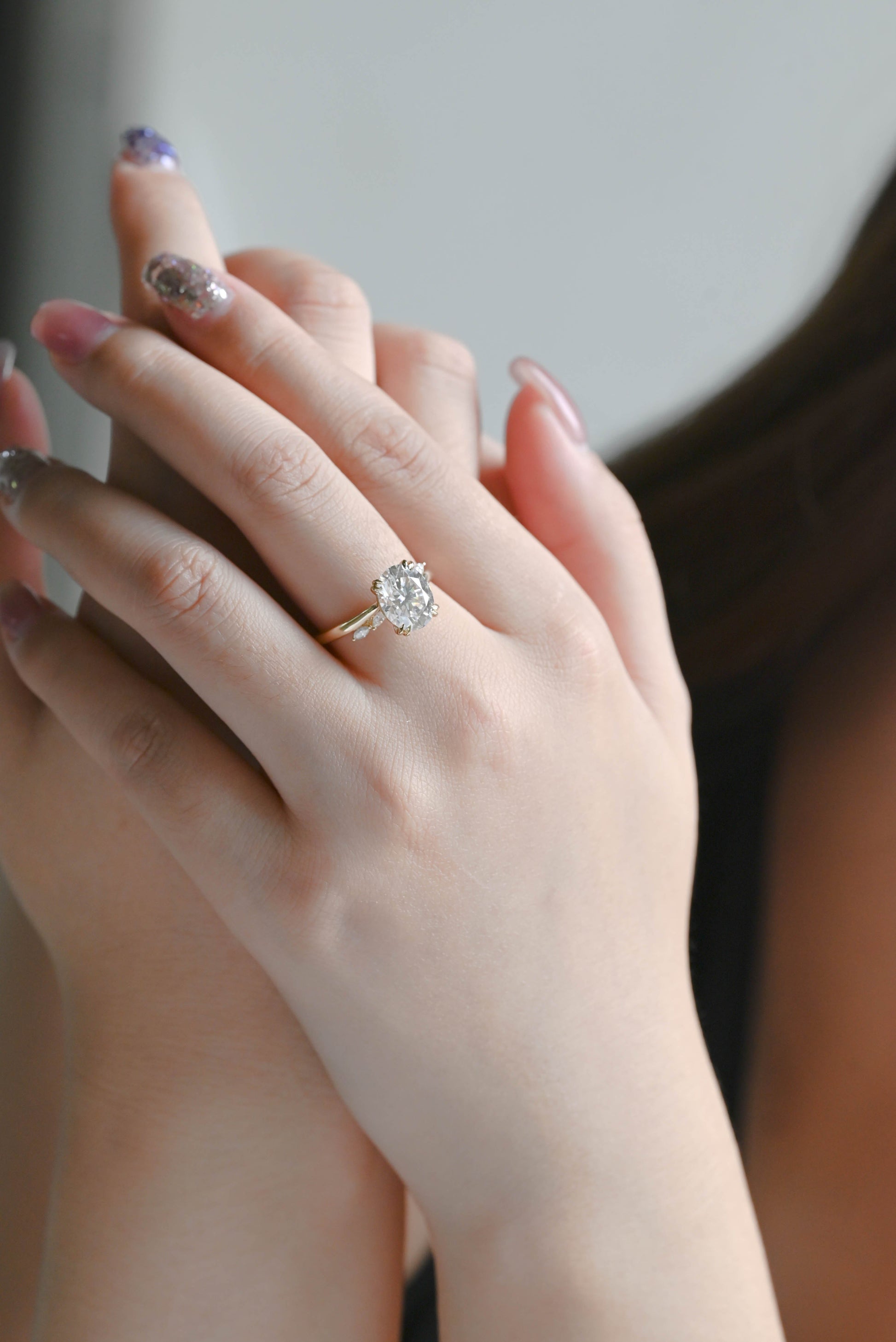 CausYou oval cut diamond engagement ring Solid Gold D/VS1 Bypass Oval Cut Lab Grown Diamond Engagement Ring