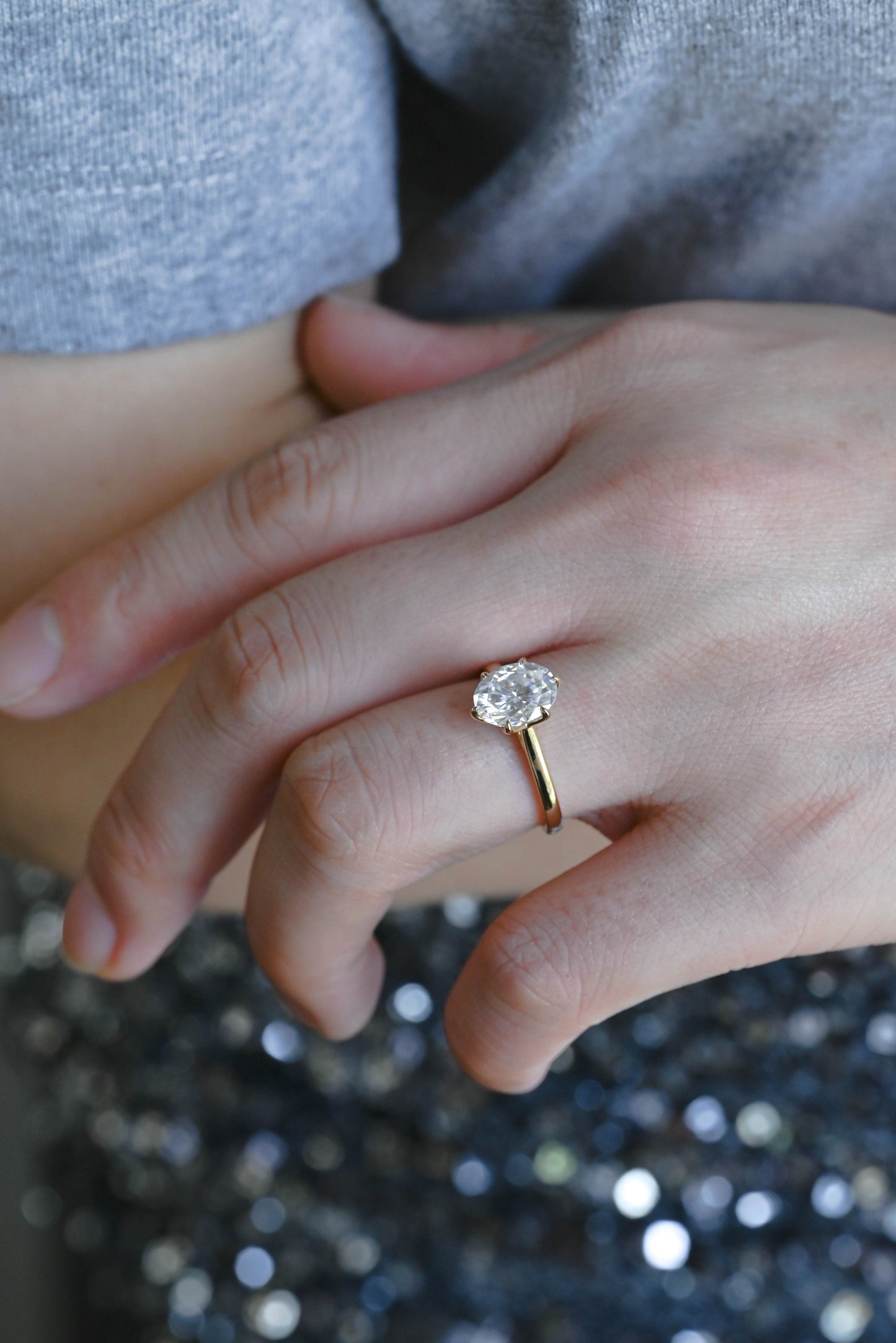 CausYou oval cut diamond engagement ring Solid Gold D/VS1 Cathedral Tulip Setting Oval Cut Lab Grown Diamond Engagement Ring