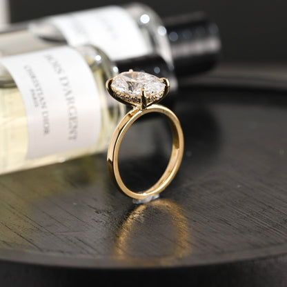 CausYou oval cut diamond engagement ring Solid Gold D/VS1 Hidden Halo Oval Cut Lab Grown Diamond Engagement Ring