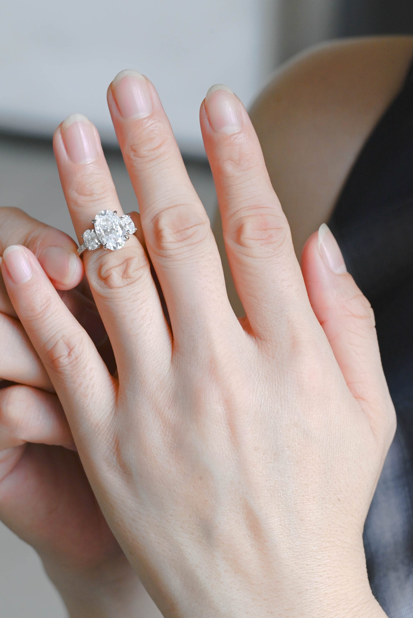 CausYou oval cut diamond engagement ring Solid Gold D/VS1 Three Stone Half Pave Oval Cut Lab Grown Diamond Engagement Ring