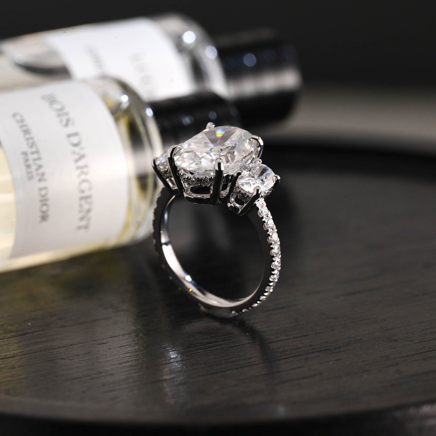 CausYou oval cut diamond engagement ring Solid Gold D/VS1 Three Stone Half Pave Oval Cut Lab Grown Diamond Engagement Ring