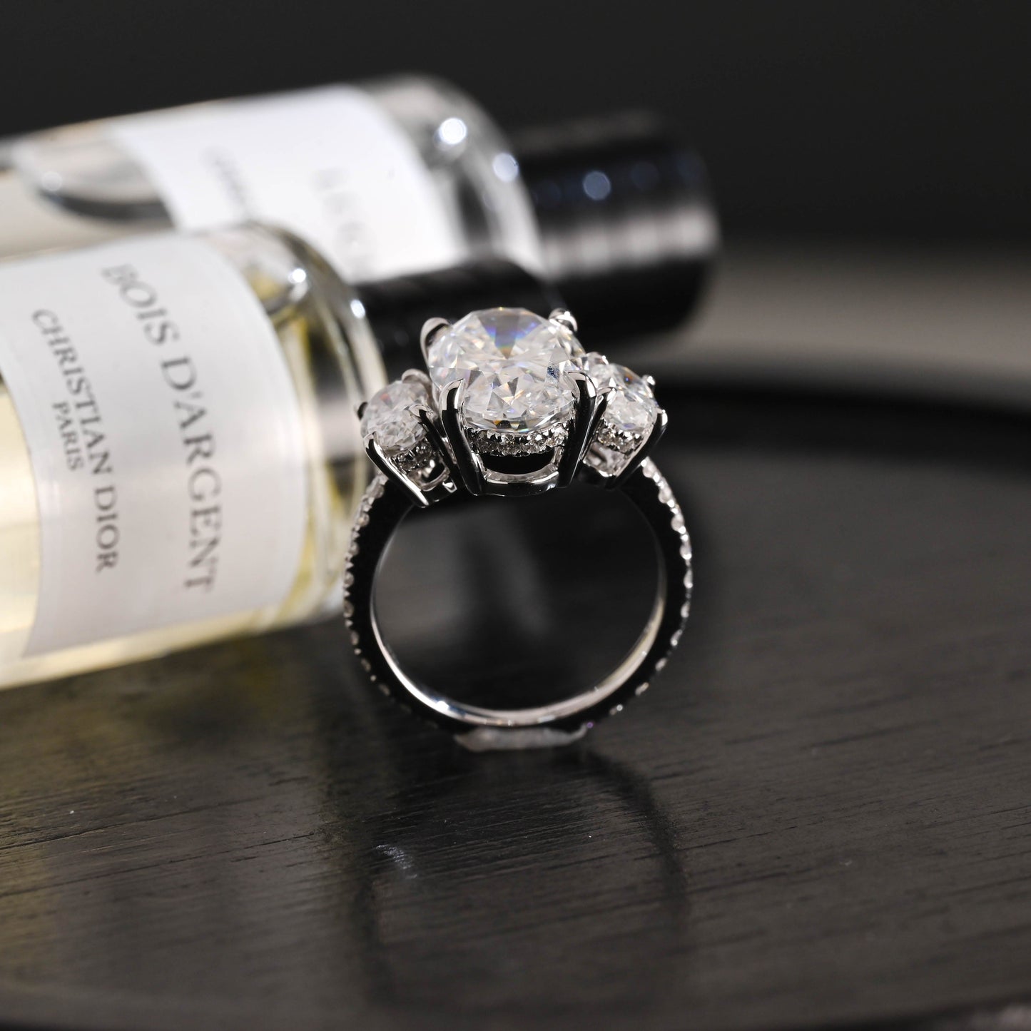 CausYou oval cut diamond engagement ring Solid Gold D/VS1 Three Stone Half Pave Oval Cut Lab Grown Diamond Engagement Ring