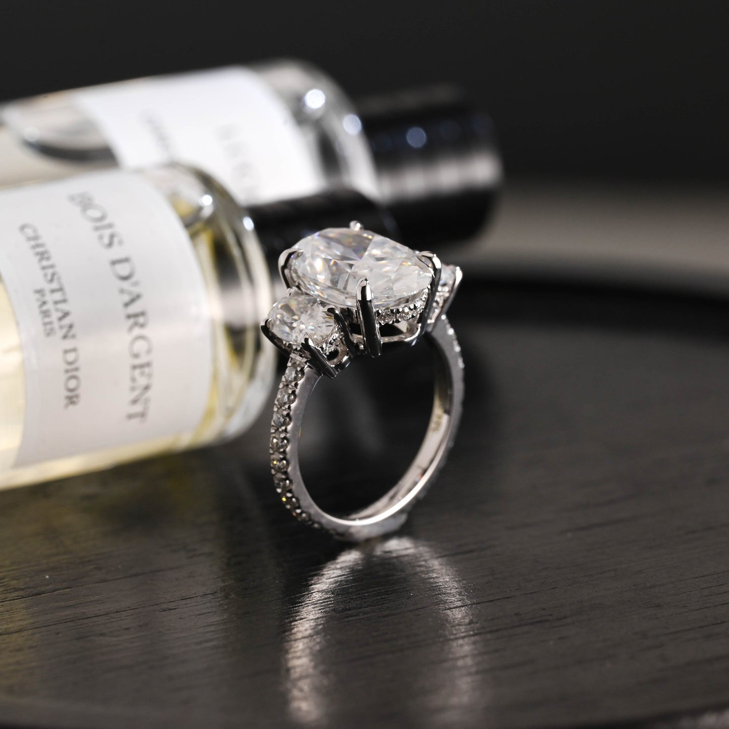 CausYou oval cut diamond engagement ring Solid Gold D/VS1 Three Stone Half Pave Oval Cut Lab Grown Diamond Engagement Ring