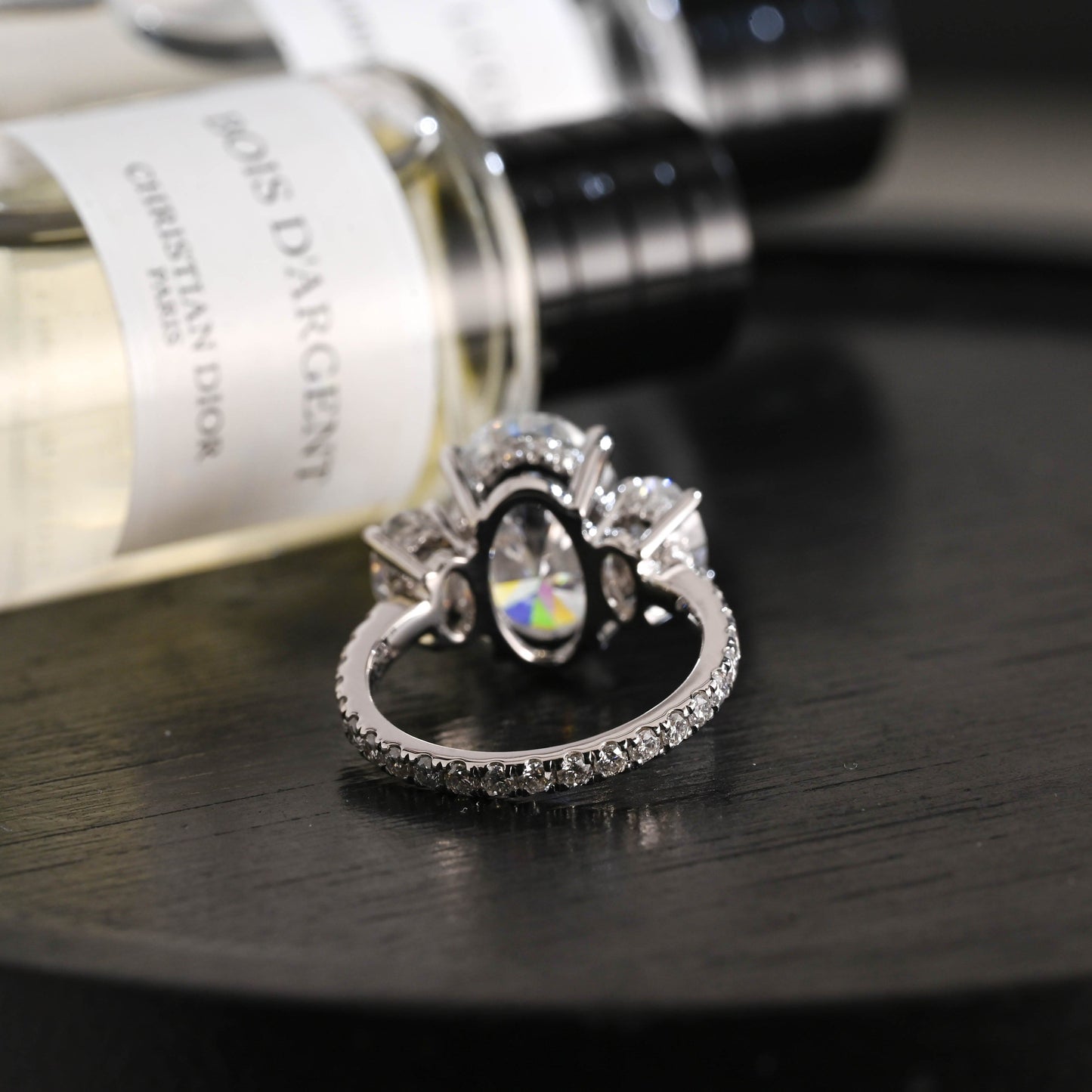 CausYou oval cut diamond engagement ring Solid Gold D/VS1 Three Stone Half Pave Oval Cut Lab Grown Diamond Engagement Ring