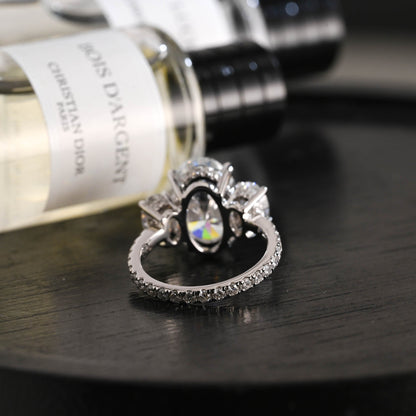 CausYou oval cut diamond engagement ring Solid Gold D/VS1 Three Stone Half Pave Oval Cut Lab Grown Diamond Engagement Ring