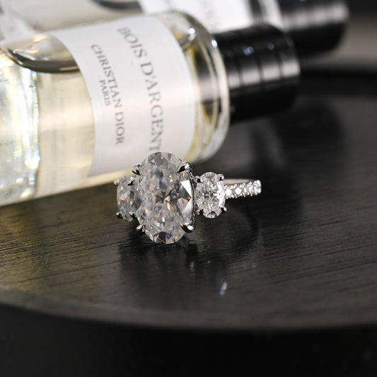 CausYou oval cut diamond engagement ring Solid Gold D/VS1 Three Stone Half Pave Oval Cut Lab Grown Diamond Engagement Ring