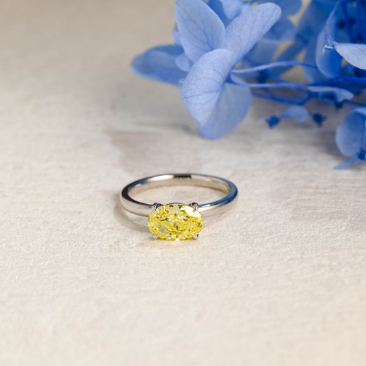 CausYou oval cut diamond engagement ring Solid Gold Oval Cut Yellow Lab Diamond Engagement Ring | Fancy Yellow SI1 IGI Certified