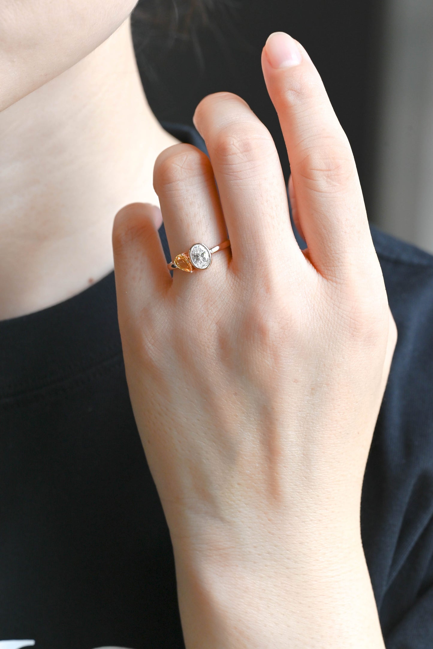 CausYou oval cut diamond engagement ring Solid Gold Oval Lab Diamond Engagement Ring | D VS1 IGI Certified, Citrine & Diamond Toi et Moi Ring