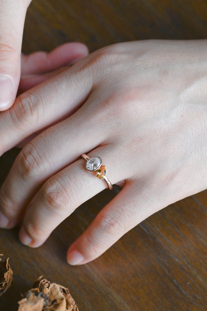 CausYou oval cut diamond engagement ring Solid Gold Oval Lab Diamond Engagement Ring | D VS1 IGI Certified, Citrine & Diamond Toi et Moi Ring