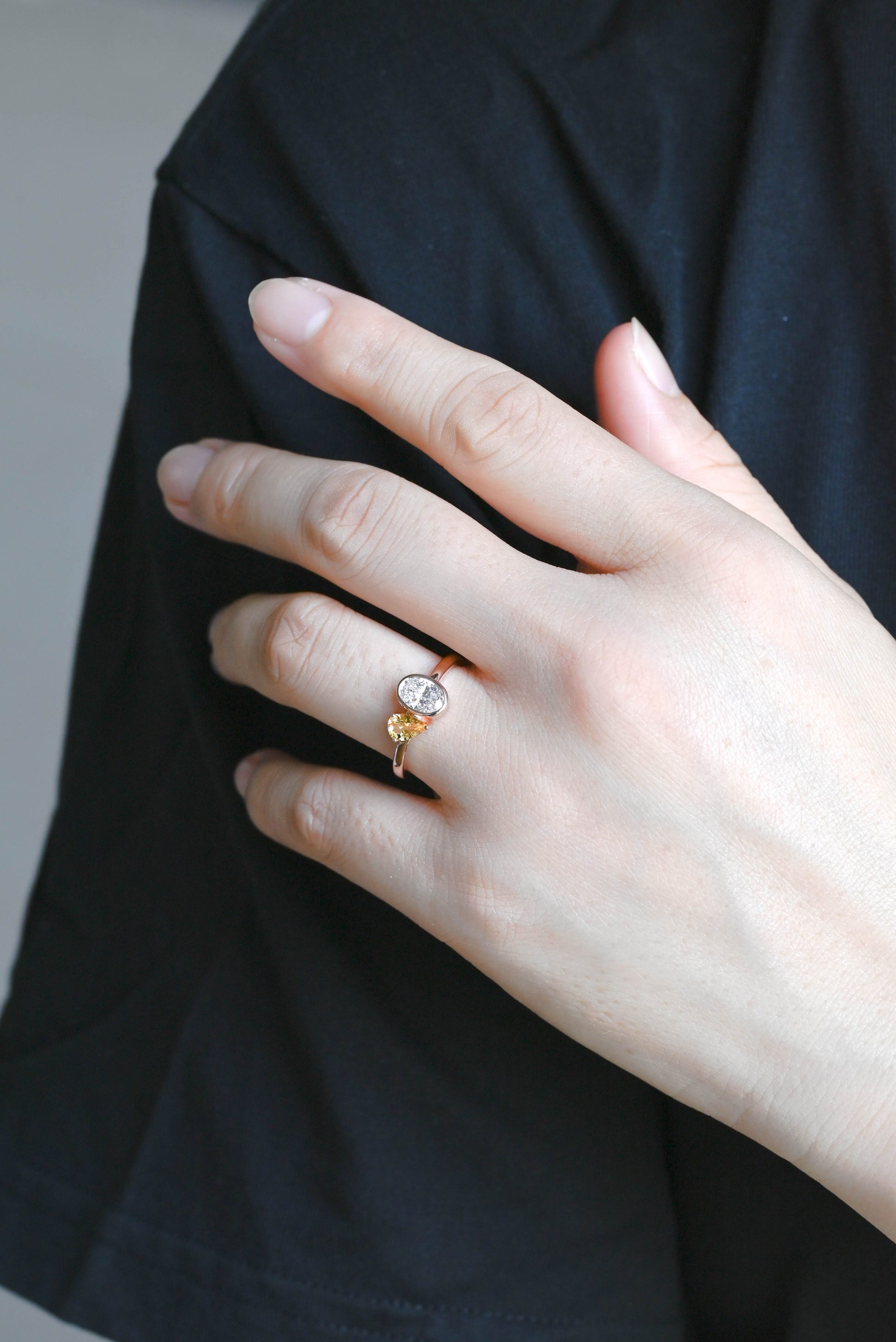 CausYou oval cut diamond engagement ring Solid Gold Oval Lab Diamond Engagement Ring | D VS1 IGI Certified, Citrine & Diamond Toi et Moi Ring