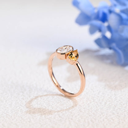 CausYou oval cut diamond engagement ring Solid Gold Oval Lab Diamond Engagement Ring | D VS1 IGI Certified, Citrine & Diamond Toi et Moi Ring