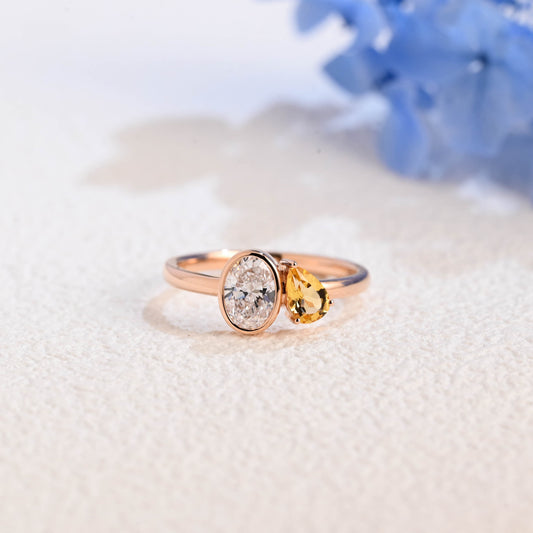 CausYou oval cut diamond engagement ring Solid Gold Oval Lab Diamond Engagement Ring | D VS1 IGI Certified, Citrine & Diamond Toi et Moi Ring