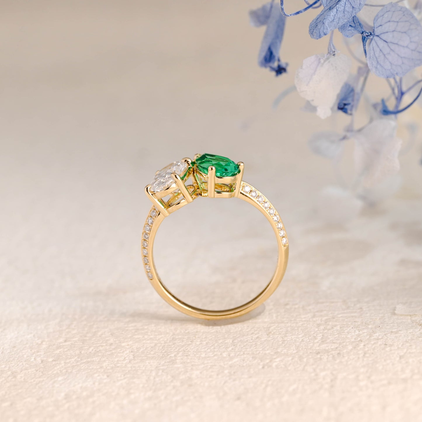 CausYou oval cut diamond engagement ring Solid Gold Oval Lab Diamond Engagement Ring | D VS1 IGI Certified, Emerald & Diamond Toi et Moi Ring