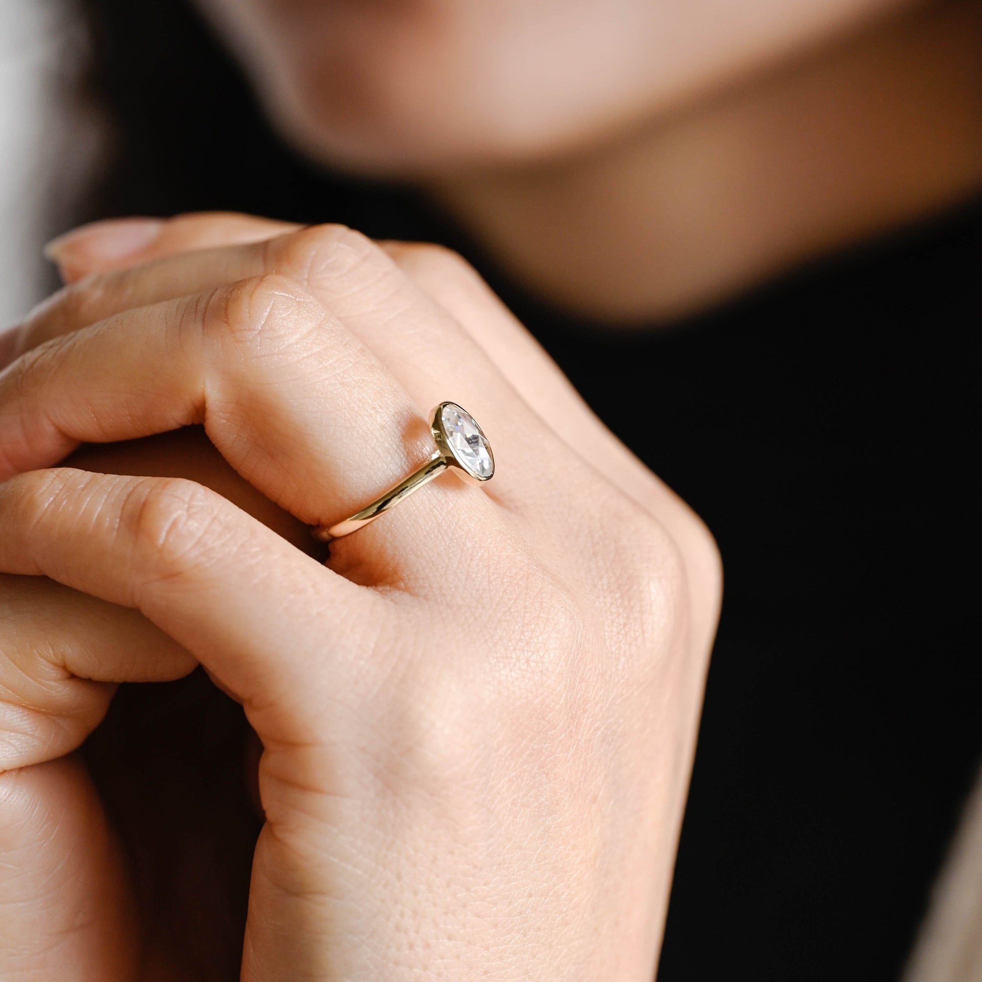 Rose Cut Solitaire Bezel Oval Moissanite Engagement Ring – CausYou