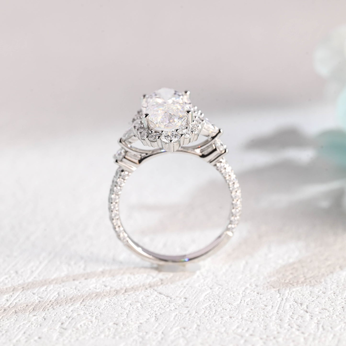 CausYou oval cut moissanite engagement ring CausYou Solid Gold Crushed Ice Cut Oval Moissanite Engagement Ring, Unique Halo Wedding Bridal Ring for Women