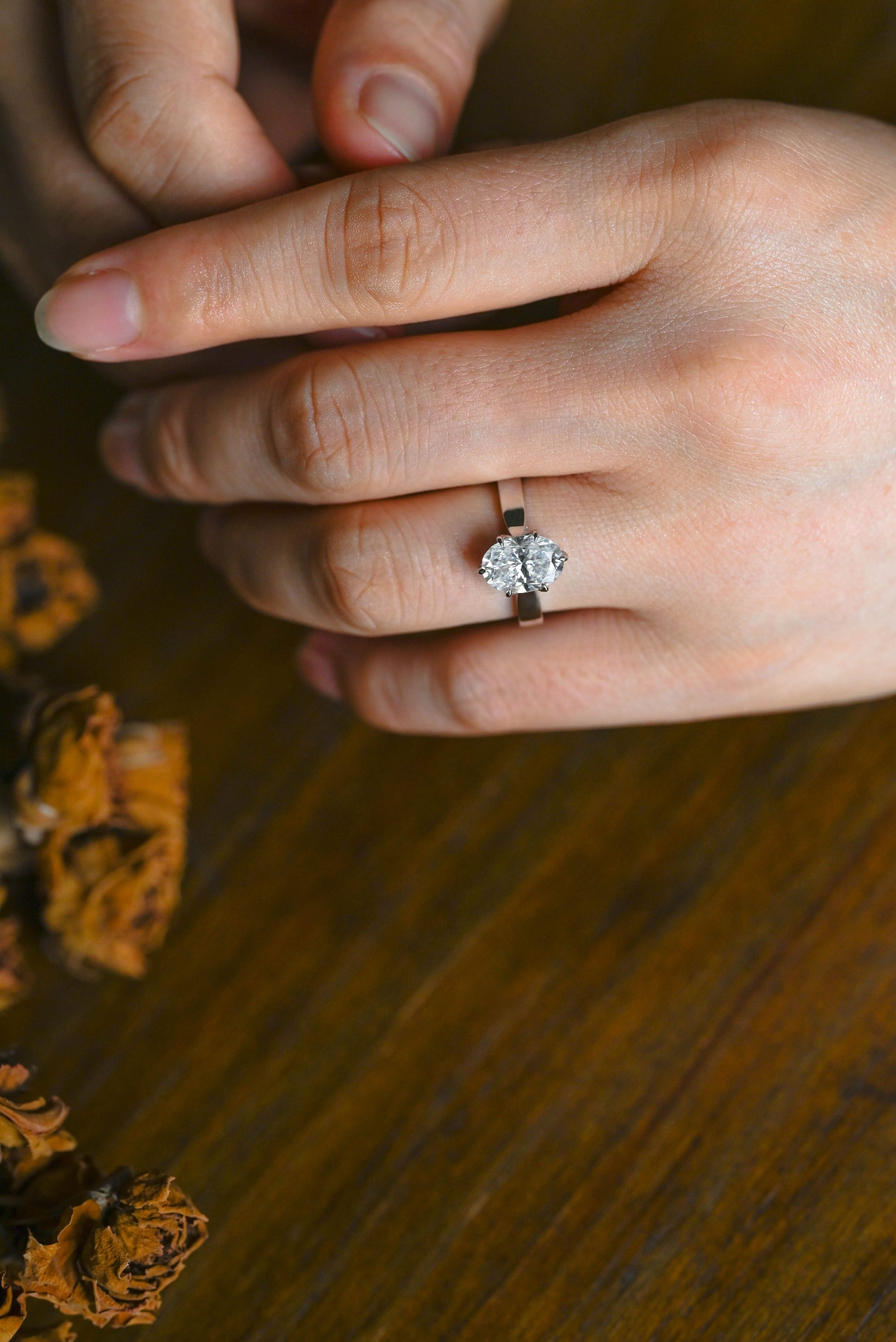 CausYou oval cut moissanite engagement ring Solid Gold 3mm Width Tulip Solitaire Oval Cut Moissanite Engagement Ring
