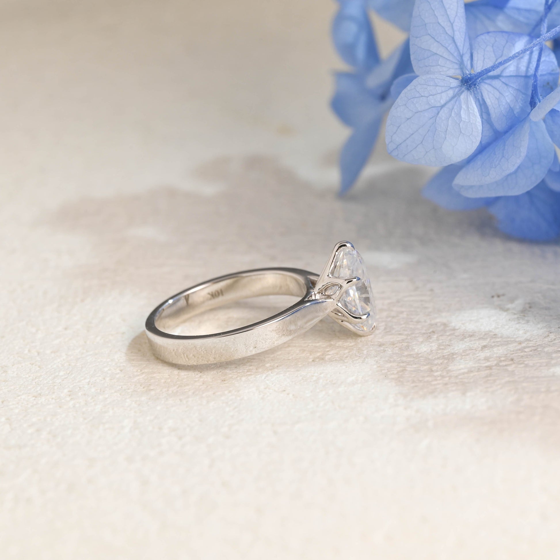 CausYou oval cut moissanite engagement ring Solid Gold 3mm Width Tulip Solitaire Oval Cut Moissanite Engagement Ring