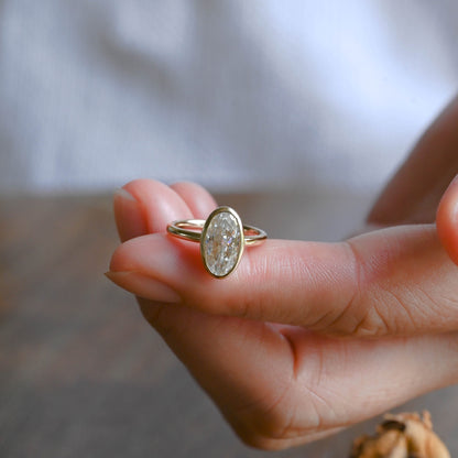 CausYou oval cut moissanite engagement ring Solid Gold Bezel Crushed Ice Elongated Oval Cut Moissanite Engagement Ring