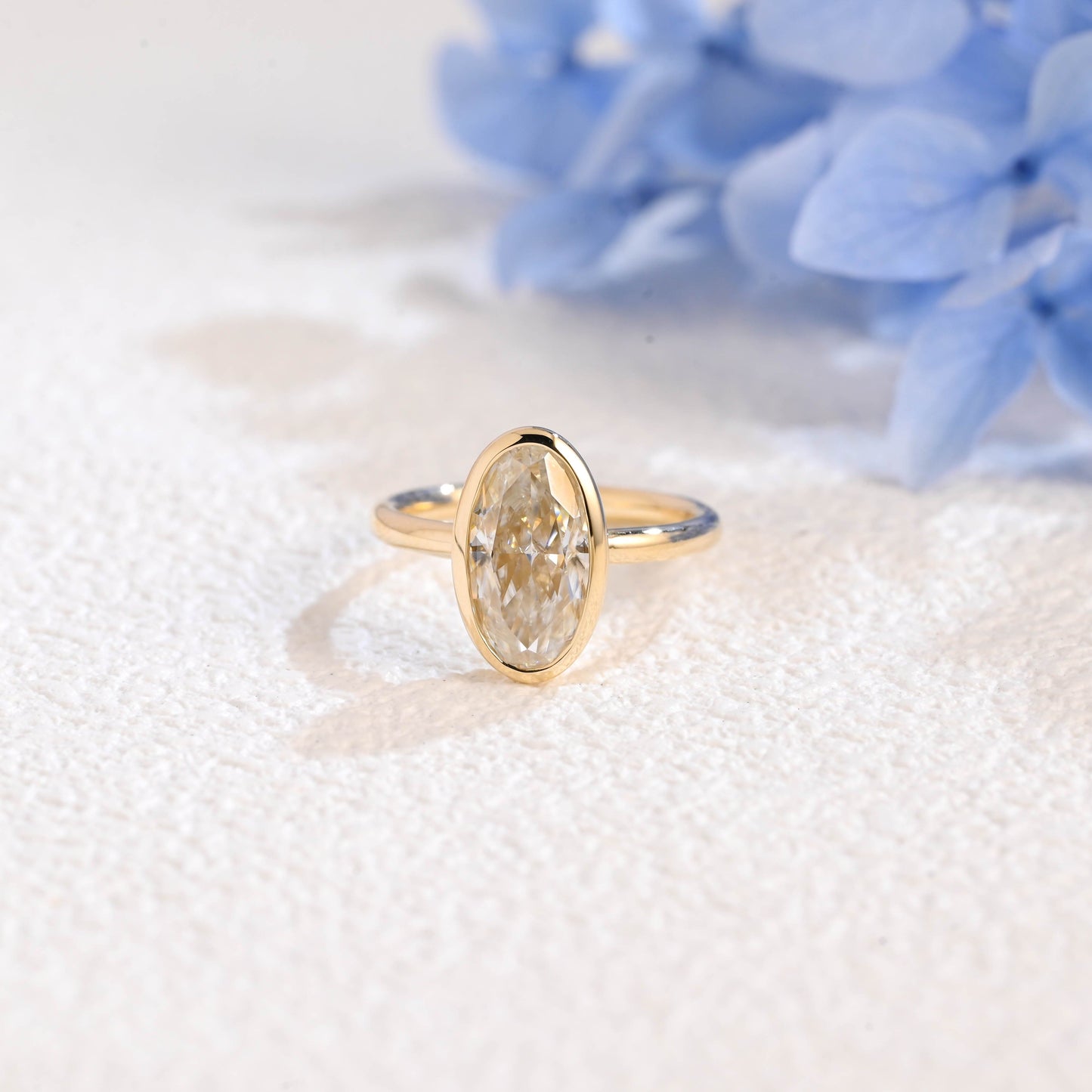 CausYou oval cut moissanite engagement ring Solid Gold Bezel Crushed Ice Elongated Oval Cut Moissanite Engagement Ring