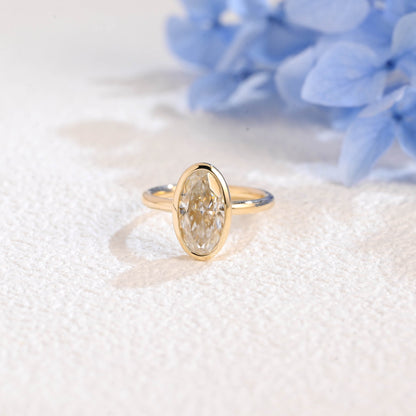 CausYou oval cut moissanite engagement ring Solid Gold Bezel Crushed Ice Elongated Oval Cut Moissanite Engagement Ring