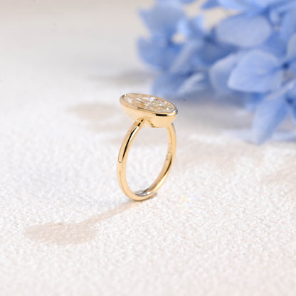 CausYou oval cut moissanite engagement ring Solid Gold Bezel Crushed Ice Elongated Oval Cut Moissanite Engagement Ring