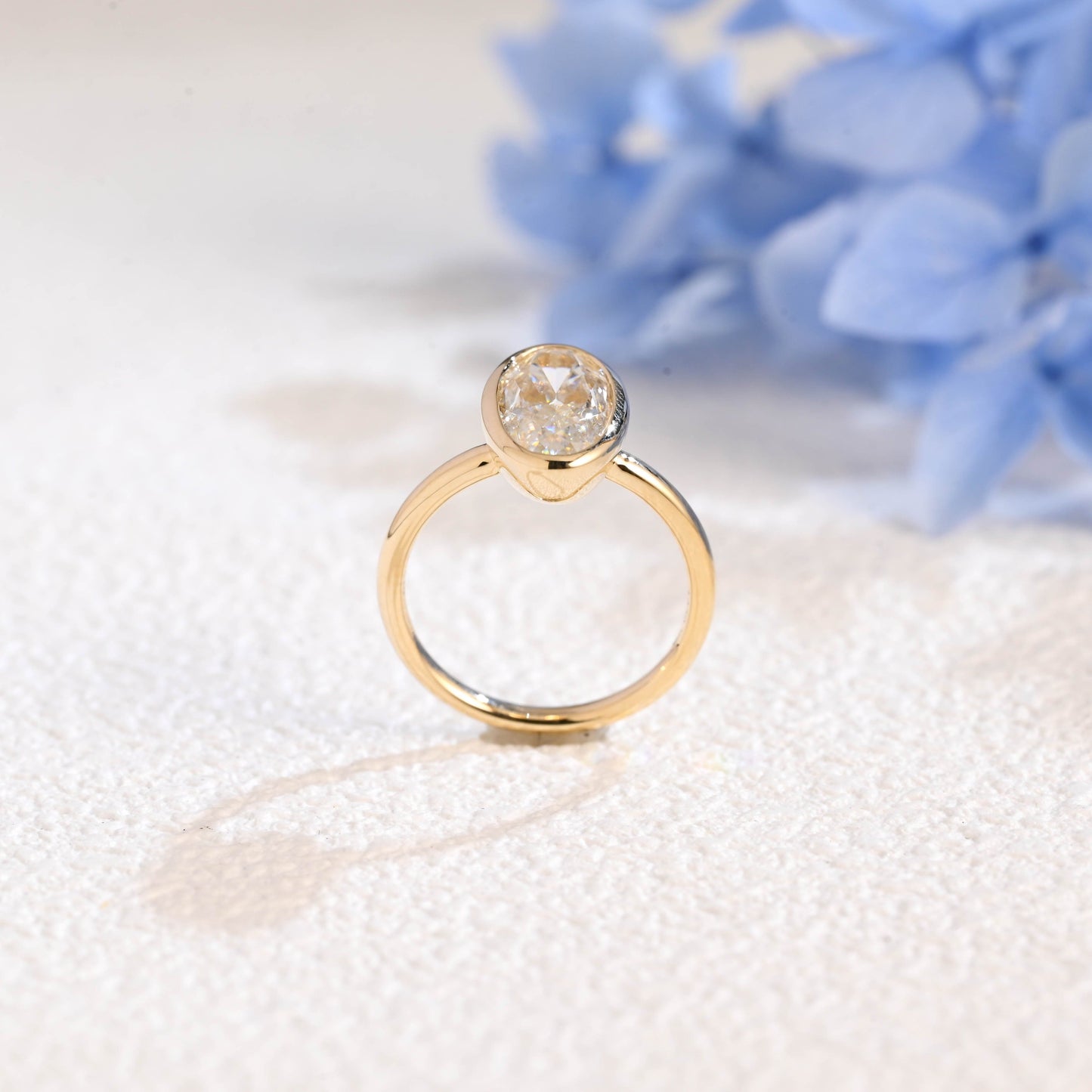 CausYou oval cut moissanite engagement ring Solid Gold Bezel Crushed Ice Elongated Oval Cut Moissanite Engagement Ring