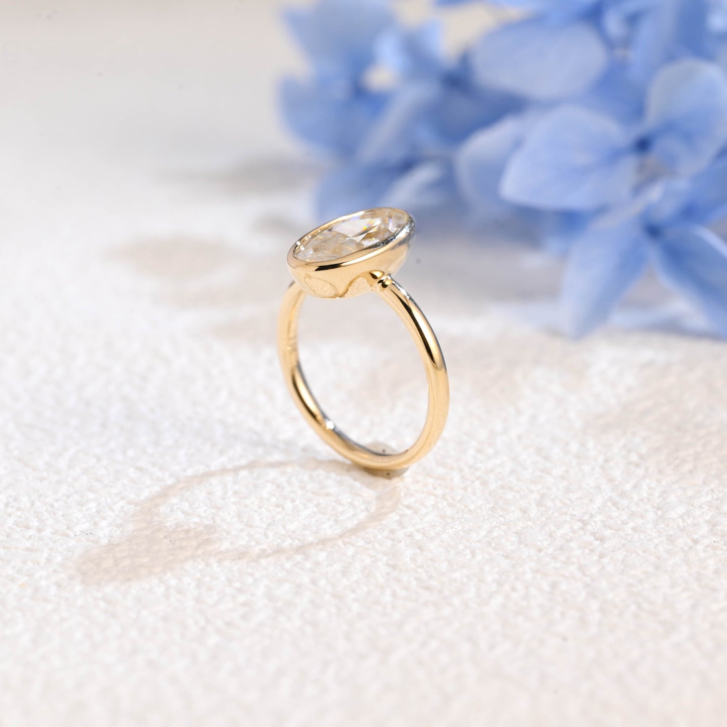 CausYou oval cut moissanite engagement ring Solid Gold Bezel Crushed Ice Elongated Oval Cut Moissanite Engagement Ring