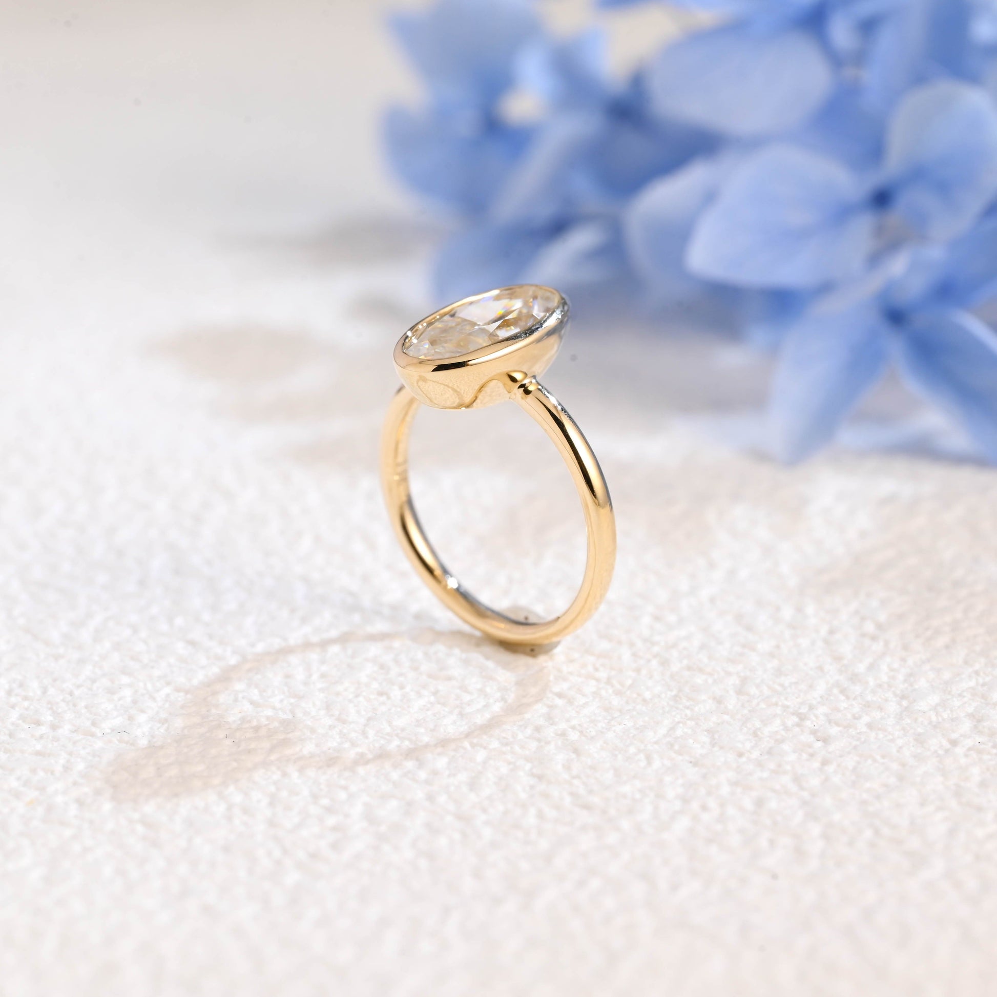CausYou oval cut moissanite engagement ring Solid Gold Bezel Crushed Ice Elongated Oval Cut Moissanite Engagement Ring
