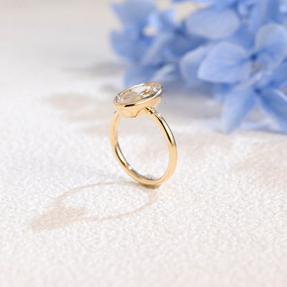 CausYou oval cut moissanite engagement ring Solid Gold Bezel Crushed Ice Elongated Oval Cut Moissanite Engagement Ring