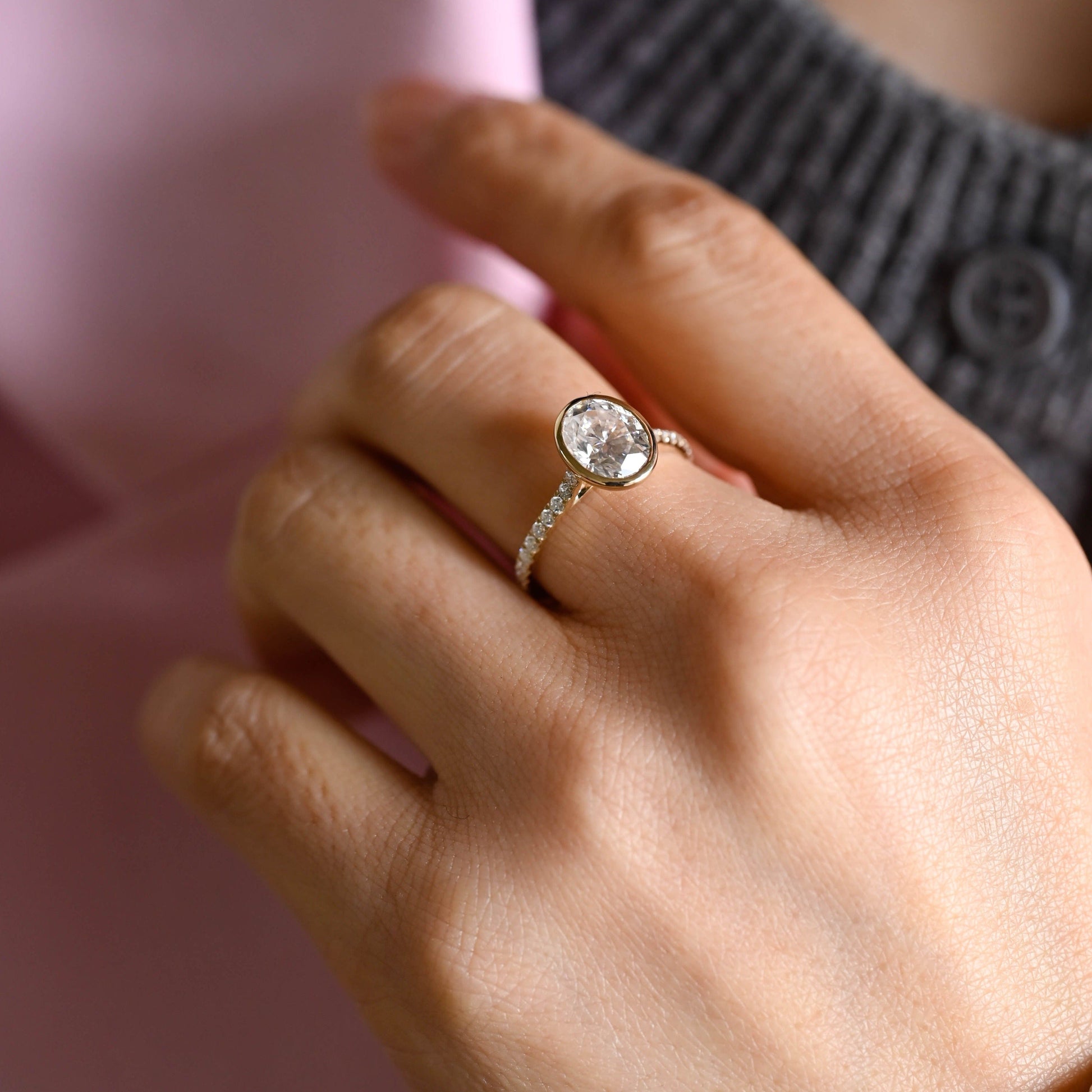 CausYou oval cut moissanite engagement ring Solid Gold Bezel Oval Moissanite Engagement Ring, Promise Ring, Proposal Ring, Gift for Woman, Wife