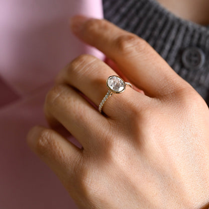 CausYou oval cut moissanite engagement ring Solid Gold Bezel Oval Moissanite Engagement Ring, Promise Ring, Proposal Ring, Gift for Woman, Wife