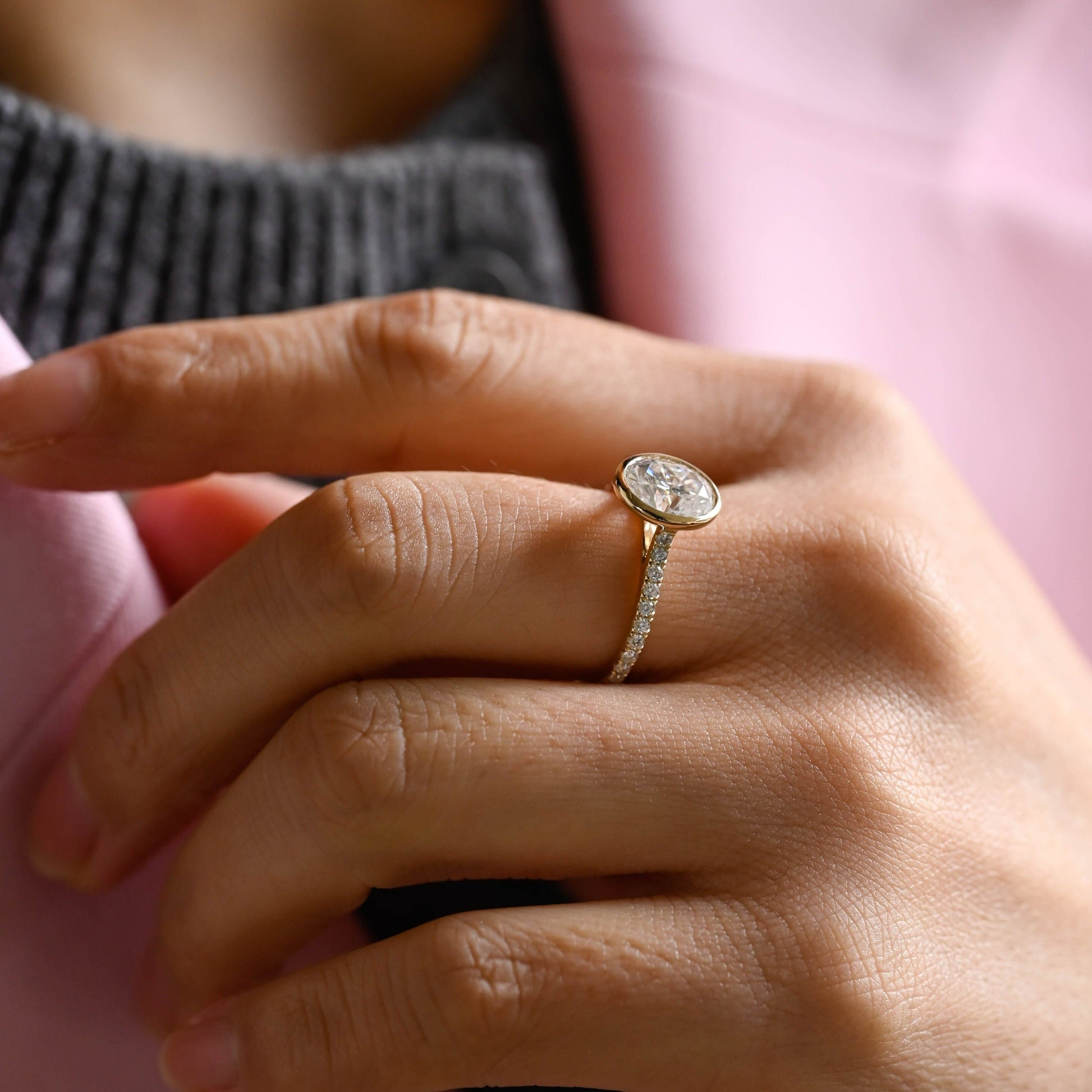 CausYou oval cut moissanite engagement ring Solid Gold Bezel Oval Moissanite Engagement Ring, Promise Ring, Proposal Ring, Gift for Woman, Wife
