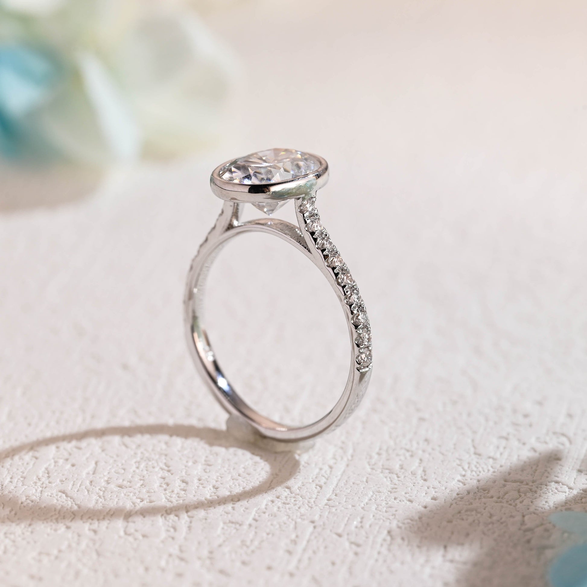 CausYou oval cut moissanite engagement ring Solid Gold Bezel Oval Moissanite Engagement Ring, Promise Ring, Proposal Ring, Gift for Woman, Wife