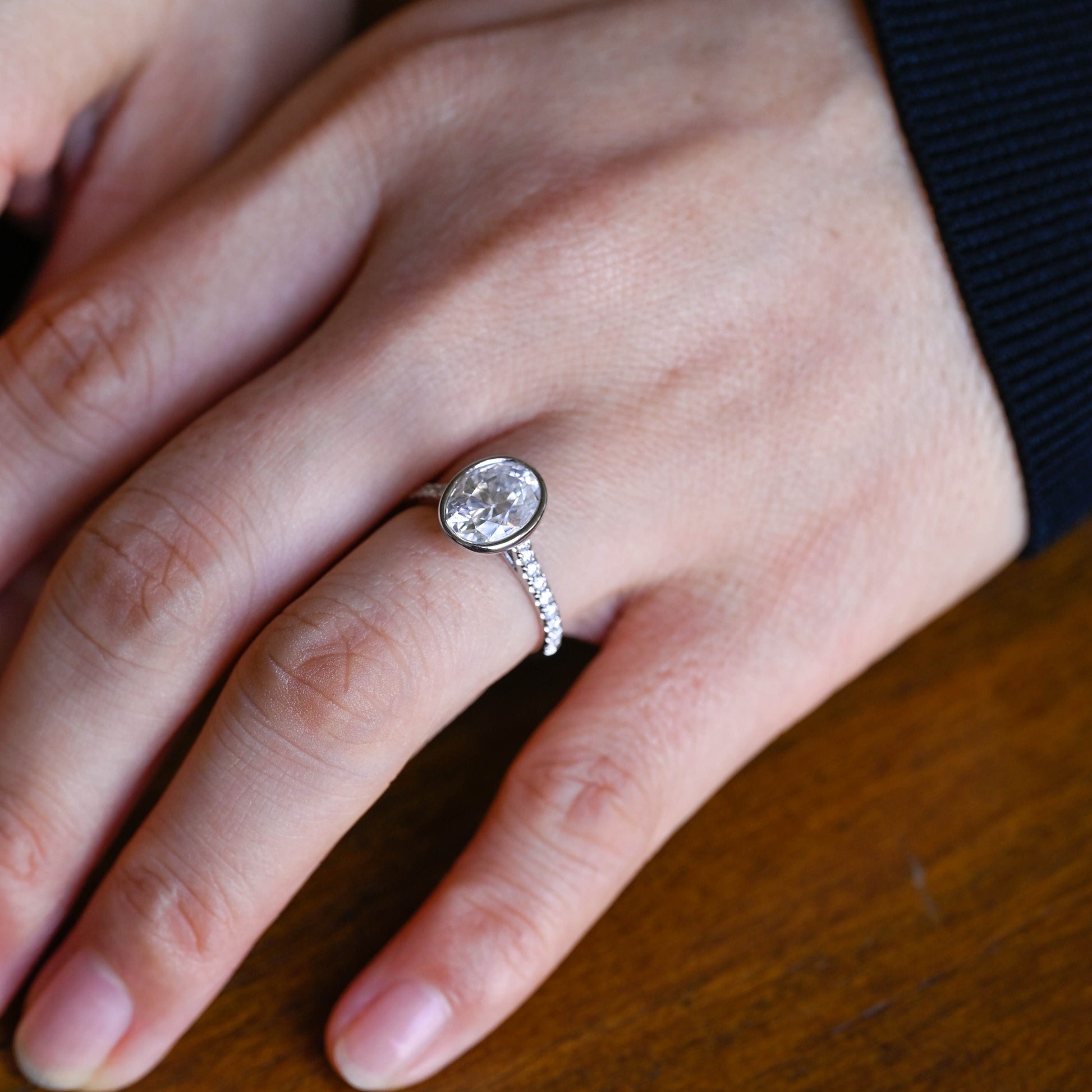 CausYou oval cut moissanite engagement ring Solid Gold Bezel Oval Moissanite Engagement Ring, Promise Ring, Proposal Ring, Gift for Woman, Wife