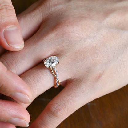 CausYou oval cut moissanite engagement ring Solid Gold  Frame Twist Amethyst Shank Oval Moissanite Engagement Ring