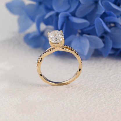 CausYou oval cut moissanite engagement ring Solid Gold  Frame Twist Amethyst Shank Oval Moissanite Engagement Ring