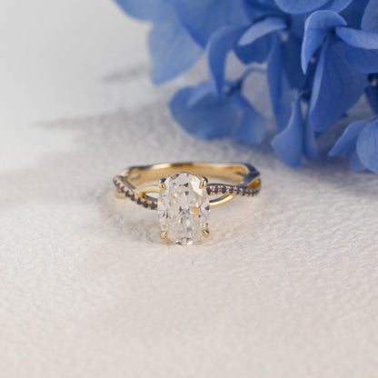 CausYou oval cut moissanite engagement ring Solid Gold  Frame Twist Amethyst Shank Oval Moissanite Engagement Ring