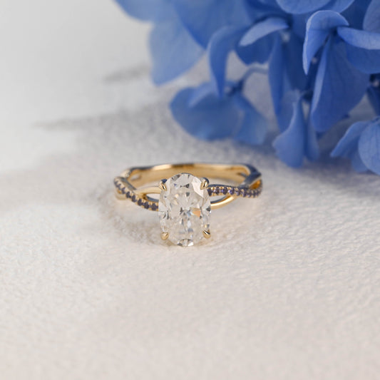 CausYou oval cut moissanite engagement ring Solid Gold  Frame Twist Amethyst Shank Oval Moissanite Engagement Ring